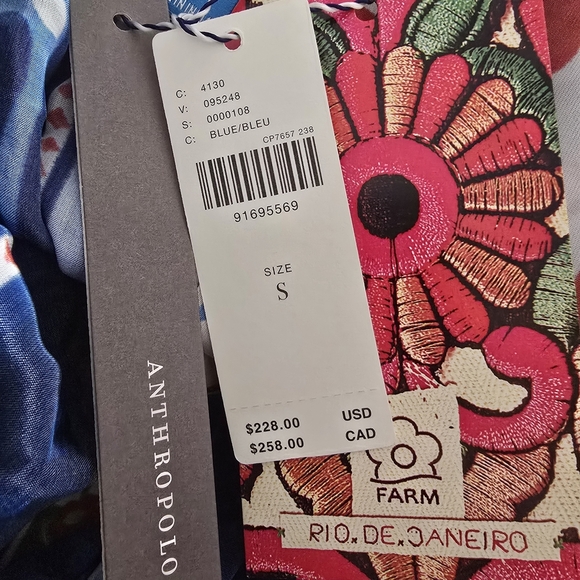 FARM Rio Square Neck Bandana Blue and Green Tropical Midi Dress Size S - Picture 5 of 10